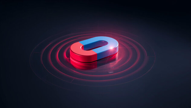 Red and Blue Magnet With Magnetic Field | Physics Attraction and Energy Concept | Futuristic Magnetism Science Background