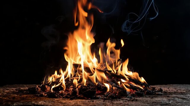fire flames campfire on dark surface closeup