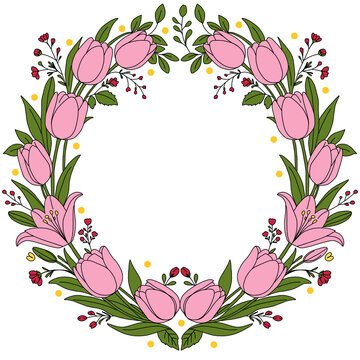 Round Tulip Flower Wreath Frame