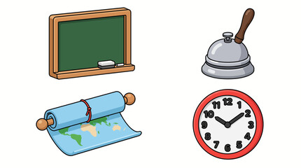 Naklejka premium Set of colorful cartoon school and office icons.