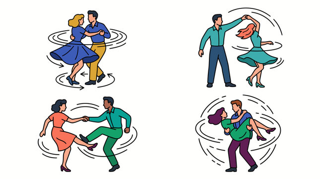 Set of couples dancing swing or rock and roll style.