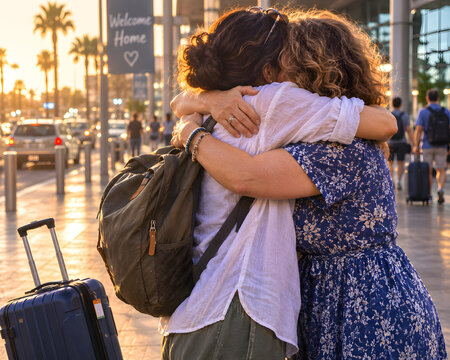 She Dropped the Suitcase to Get to the Hug Faster &mdash; Neither of Them Noticed &mdash; The Faces Are Not Visible &mdash; The Story Is Entirely in the Grip &mdash; The Dropped Suitcase &mdash; The Summer Street