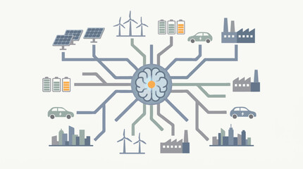 Obraz premium Minimalist flat vector illustration of a decentralized clean energy ecosystem with smart grid technology