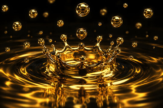 Liquid Gold Mercury Frozen at Maximum Complexity &mdash; Each Droplet Reflects Every Other &mdash; The Crown Splash &mdash; The Gold Filigree Caustic &mdash; Premium Financial Background
