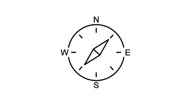 Minimalist compass needle icon showing cardinal directions.