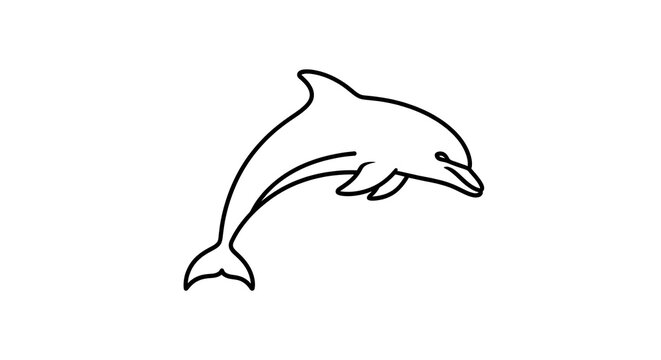 Minimalist jumping dolphin silhouette in thin line style.