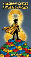 Obraz premium Superhero child on blocks for Childhood Cancer Awareness.