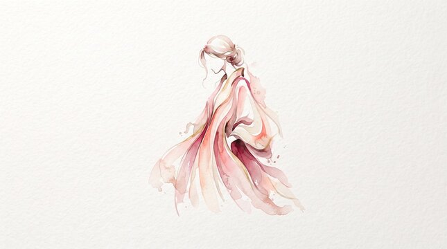 Minimalist watercolor fashion illustration of a woman in a flowing dress, ideal for beauty branding, fashion blogs, magazine prints, and card designs.
