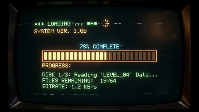 retro computer loading screen with progress bar and vintage crt interface