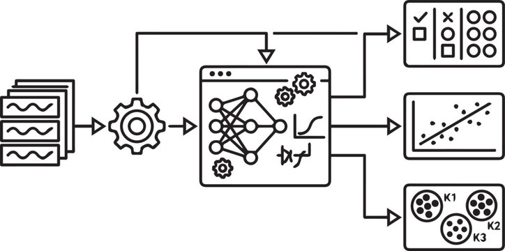 Isolated vector diagram of data processing flow