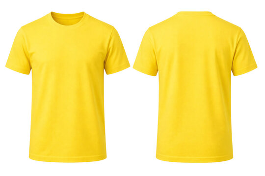 Yellow t-shirt front and back views png isolated on transparent background