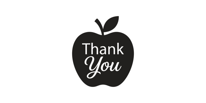 Apple shaped thank you graphic black and white appreciation design