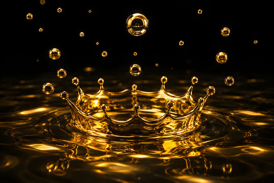 Liquid Gold Mercury Frozen at Maximum Complexity &mdash; Each Droplet Reflects Every Other &mdash; The Crown Splash &mdash; The Gold Filigree Caustic &mdash; Premium Financial Background
