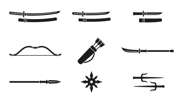 Samurai weapons and traditional Japanese warrior icons