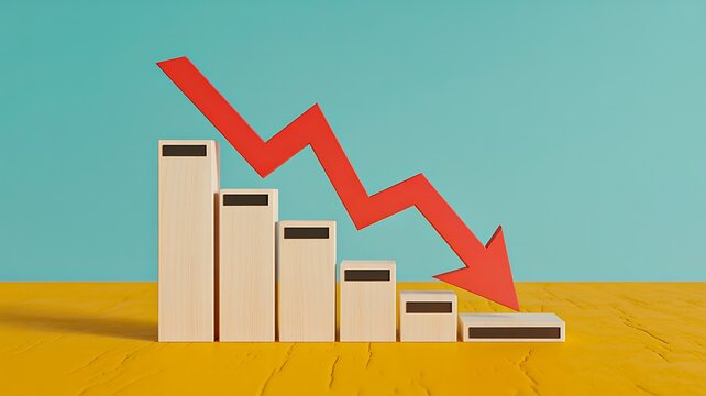 Descending bar chart with red arrow showing business loss and financial decline