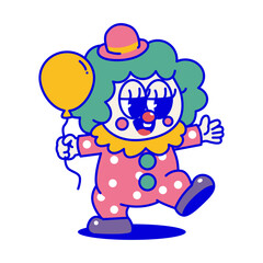 Fototapeta premium Cute Circus Clown Sticker Cartoon Character Flat Illustration