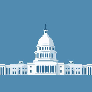 Minimalist Flat Vector Illustration of the United States Capitol Building in Blue and White