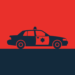 Minimalist Police Car Silhouette Illustration on Red and Dark Blue Background © sri