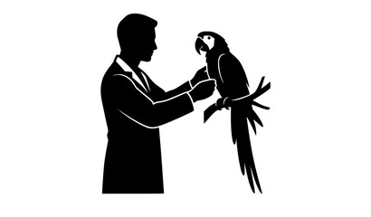 Exotic macaw parrot veterinary examination black silhouette vector illustration isolated on white background © MstMomena