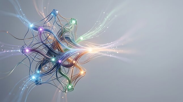 Futuristic digital neural network with glowing light nodes