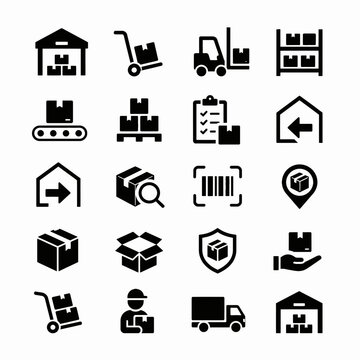 Logistics and Warehouse Management Icons Set for Shipping Delivery and Supply Chain