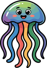 A smiling cartoon jellyfish vector on white background. © Rokaiya
