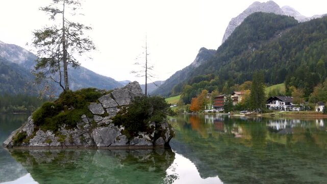 Scenic Hintersee lake with alpine mountain reflections