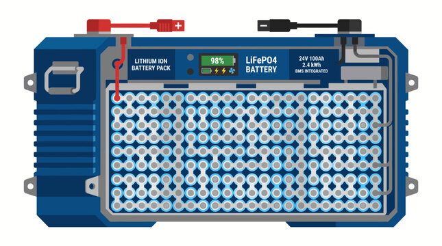 Close-up view of a blue industrial programmable logic controller unit with wiring.