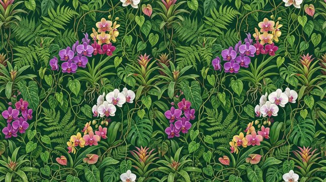 Hawaiian pattern exotic floral botanical lush greenery with hawaiian botanical tropical greenery seamless wallpaper