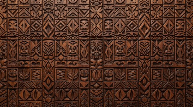 Hawaiian pattern carved tribal wood texture with hawaiian polynesian cultural background engraved ornament traditional
