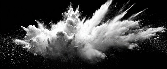 Obraz premium Violent white powder blast creating dynamic cloud with explosion abstract isolated particle particulate whiteness fragment highspeed momentum splatter volcanic