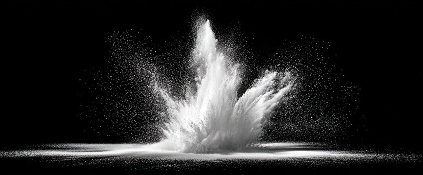 Vertical white powder explosion against dark background with explosion vertical abstract isolated particle particulate whiteness fragment highspeed momentum splatter