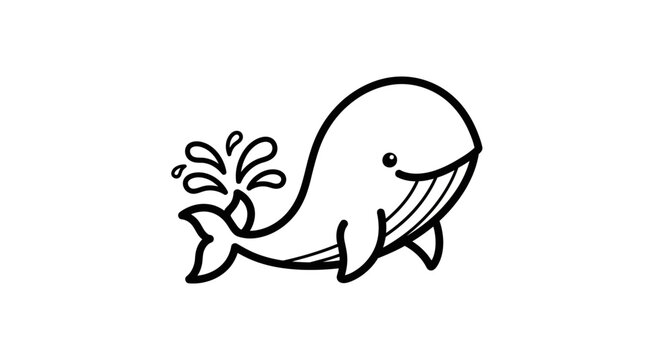Happy cartoon whale spouting water from blowhole