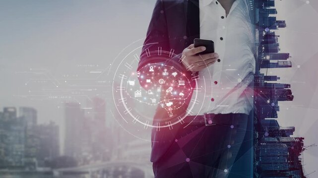 AI artificial intelligence with digital brain and connected data circuit. AI core processes data, AI core drives intelligence, enables connection, and AI core powers smart digital systems. Marrow