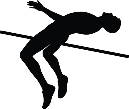 Black Silhouette of Athlete Performing Fosbury Flop High Jump Over Bar