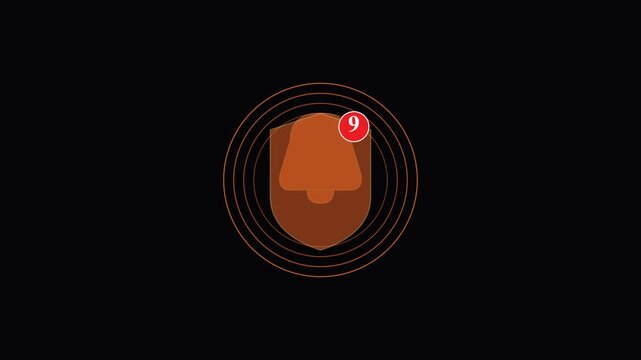 Animated notification bell transforming into security shield with red alert badge animation 4k