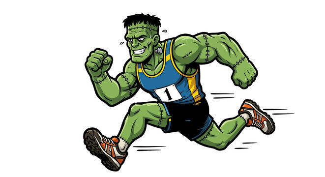 The Frankenstein character plays the role of a marathon runner.