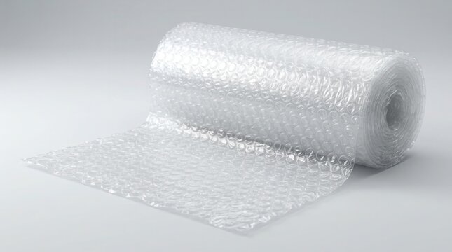 Roll of bubble wrap packaging material. Plastic protective wrapping film.