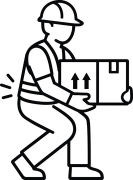 Worker lifting heavy cardboard box improperly showing back pain from physical labor injury.