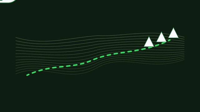 Financial growth chart animation with rising trend line and success markers 4k business