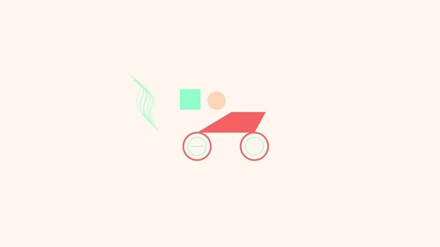 Minimalist abstract bicycle animation with geometric shapes and motion lines 4k