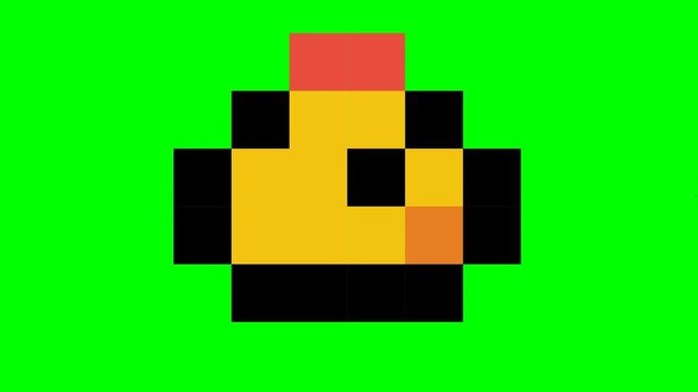 Pixelated Duck Icon Animation on Green Screen Background.