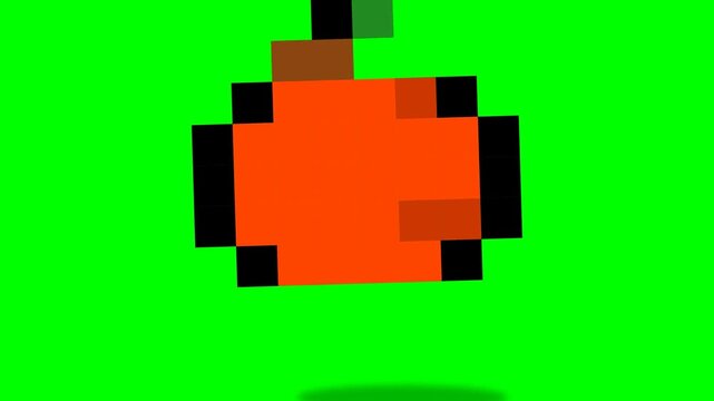 Pixelated orange fruit icon with green screen background.