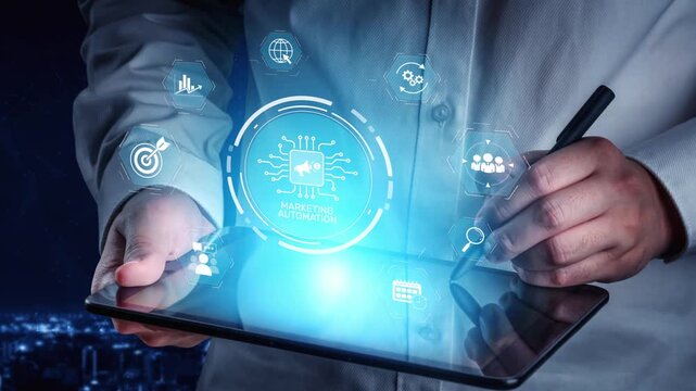 Marketing automation diagram showcase AI-driven campaign workflow, highlight marketing automation, data-driven strategy, marketing automation tools, and market automation process in business. Muxer