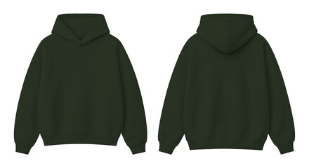 Army Green Oversized Hoodie Isolated on Transparent Background Front and Back View © Drip