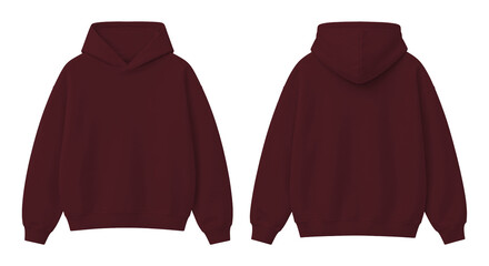 Wine Red Oversized Hoodie Isolated on Transparent Background Front and Back View © Drip