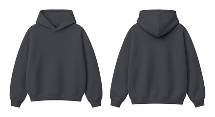 Dark Gray Oversized Hoodie Isolated on Transparent Background Front and Back View © Drip
