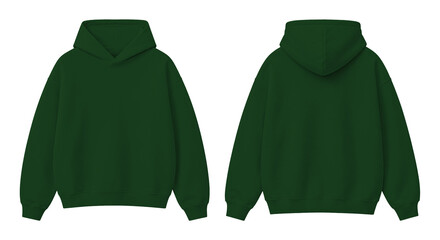 Dark Green Oversized Hoodie Isolated on Transparent Background Front and Back View © Drip