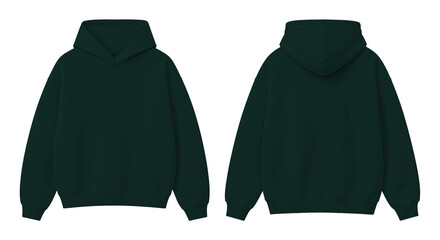 Forest Green Oversized Hoodie Isolated on Transparent Background Front and Back View © Drip