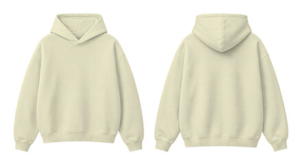 Ivory Cream Oversized Hoodie Isolated on Transparent Background Front and Back View © Drip